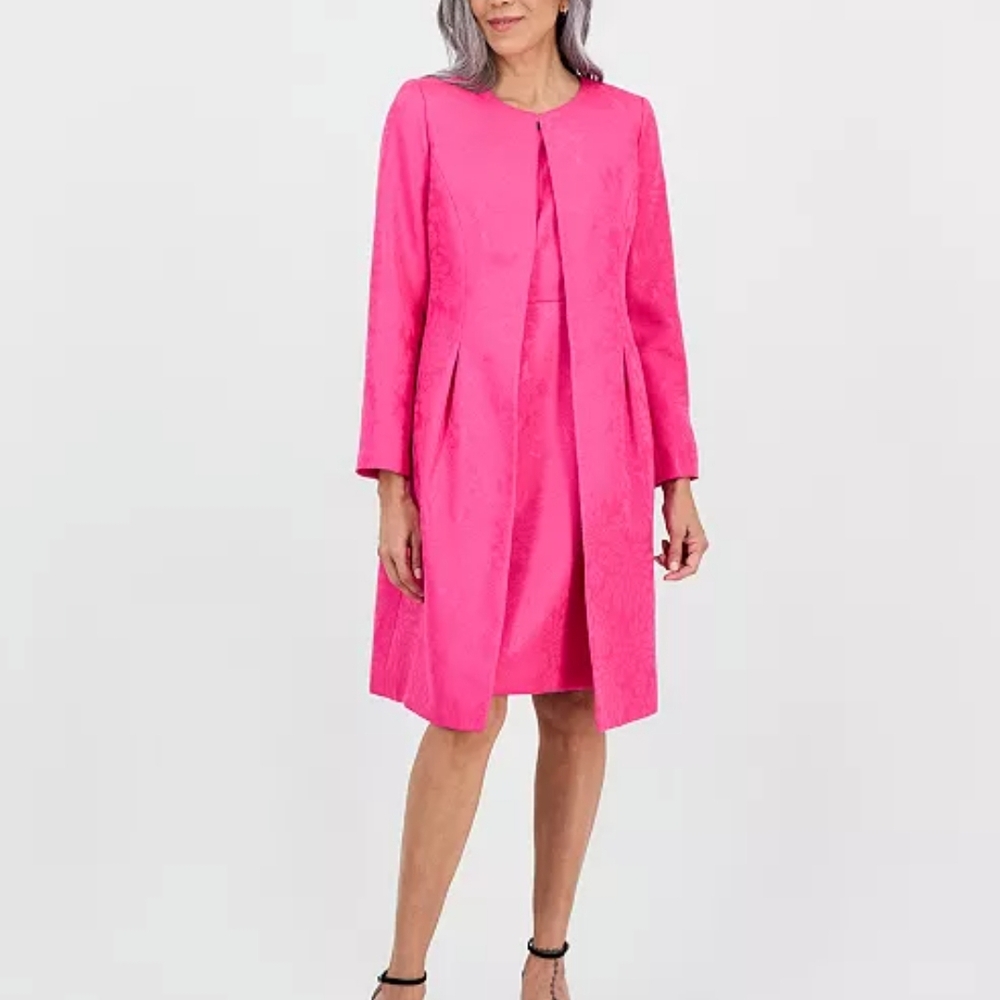 Le Suit Petite Jewel Neck Topper & Empire Seam Midi Dress 2 PC Suit Lipstick 10P